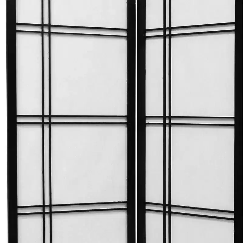 6 ft Tall 5-Panel Black Shoji Screen Room Divider, Hardwood Frame