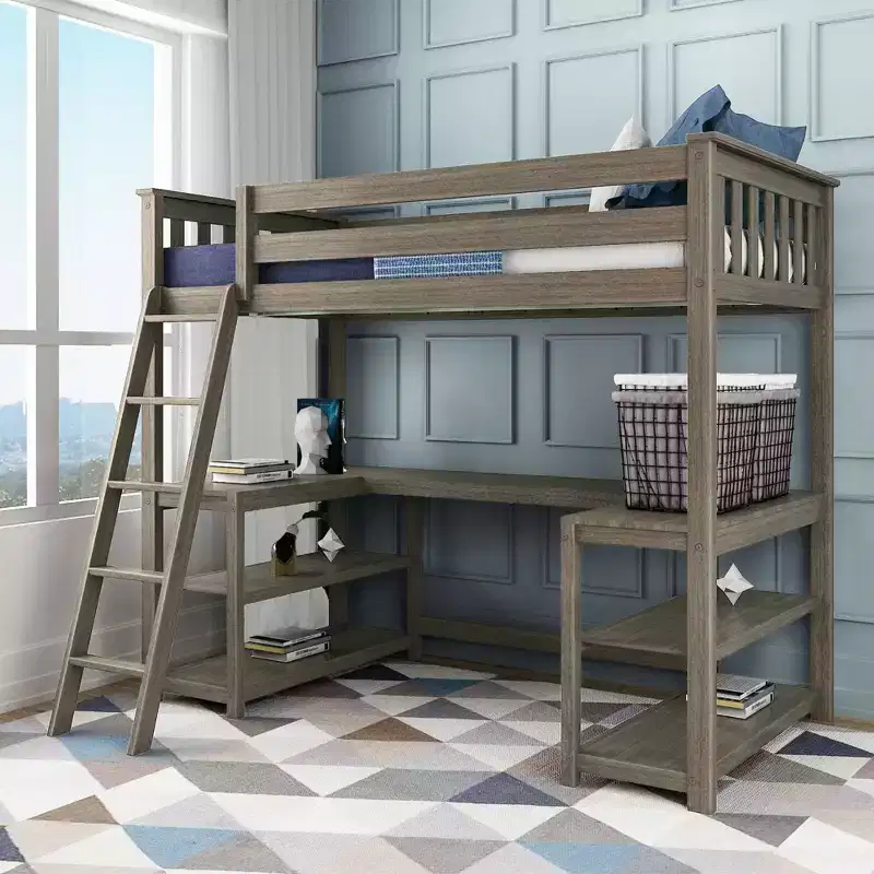 Twin Loft Bed with Desk and Storage Shelves for Kids
