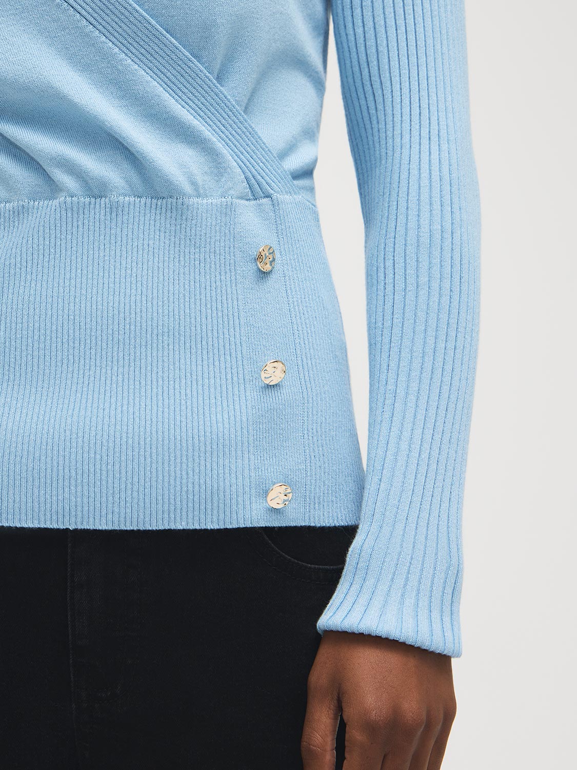 Button-Detail Wrap Front Sweater