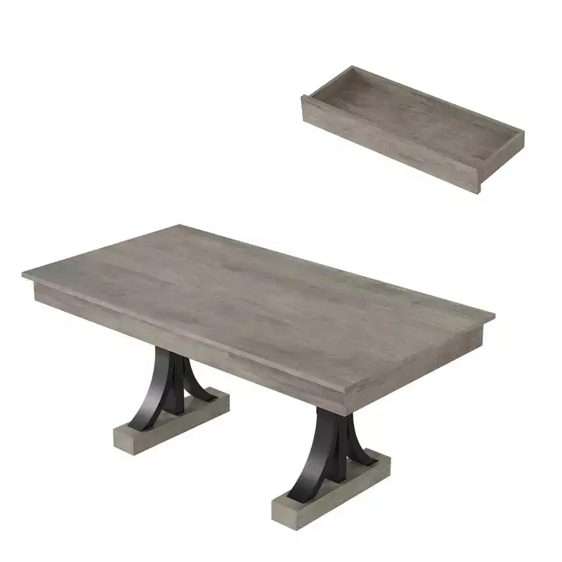 71 Dining Table for 6-8 with 2 Drawers, Rectangular Kitchen Table, Metal Frame Wood Dinner Table