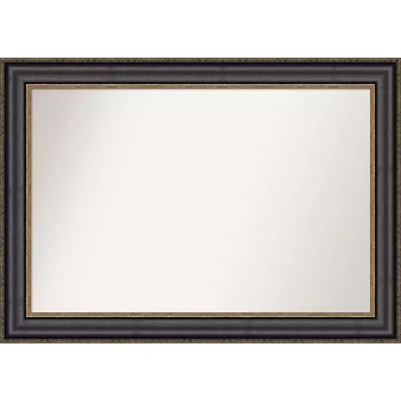 42 x 30 Non-Beveled Thomas Black Bronze Bathroom Wall Mirror - Amanti Art: Rectangle, Polystyrene Frame, Wall Mounted