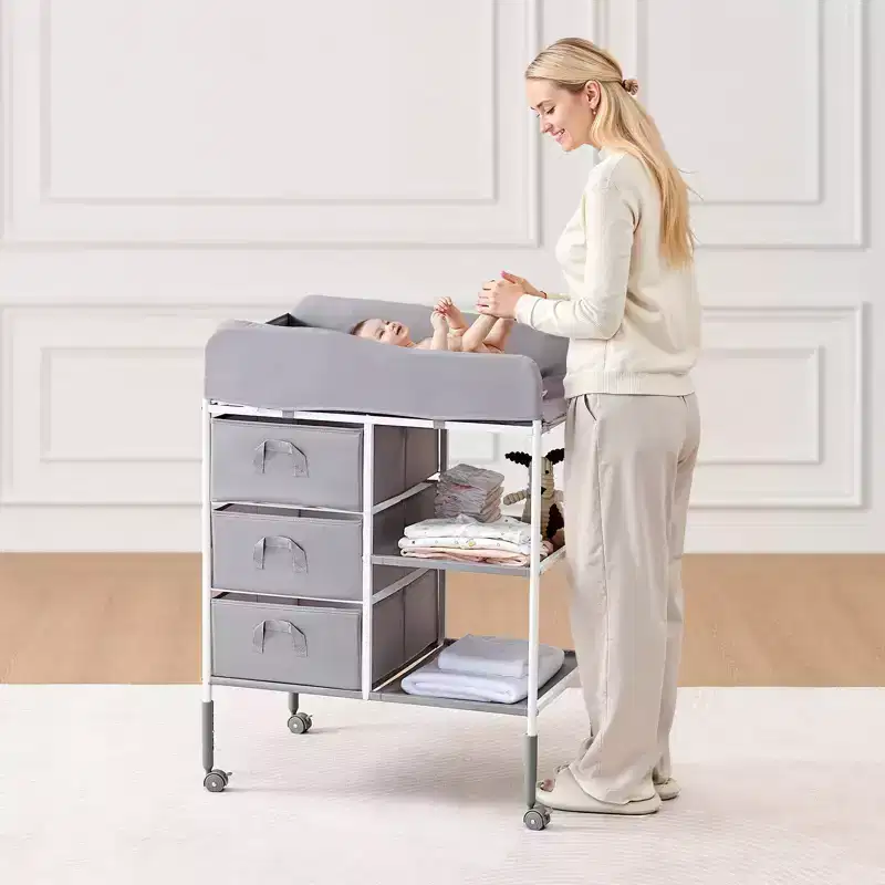 Baby Changing Table Portable Diaper Change Station with 3 Drawers Wheels Heavy Duty