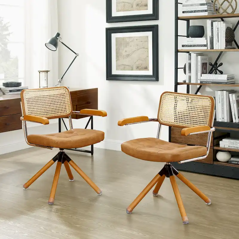 Art Leon Swivel PU Leather and Wooden Accent Chair