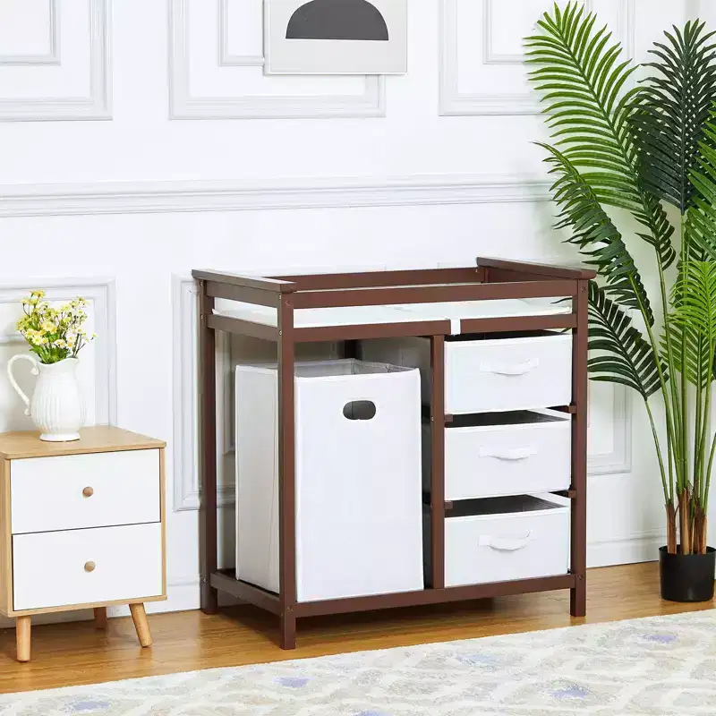 36 Modern Baby Changing Table Dresser with 3 Drawers & Laundry Hamper  Nursery Furniture