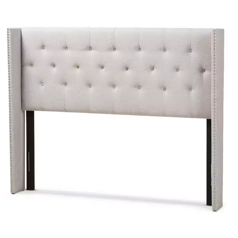 Light Beige Gray Button-Tufted Winged Headboard, King, 1-Person