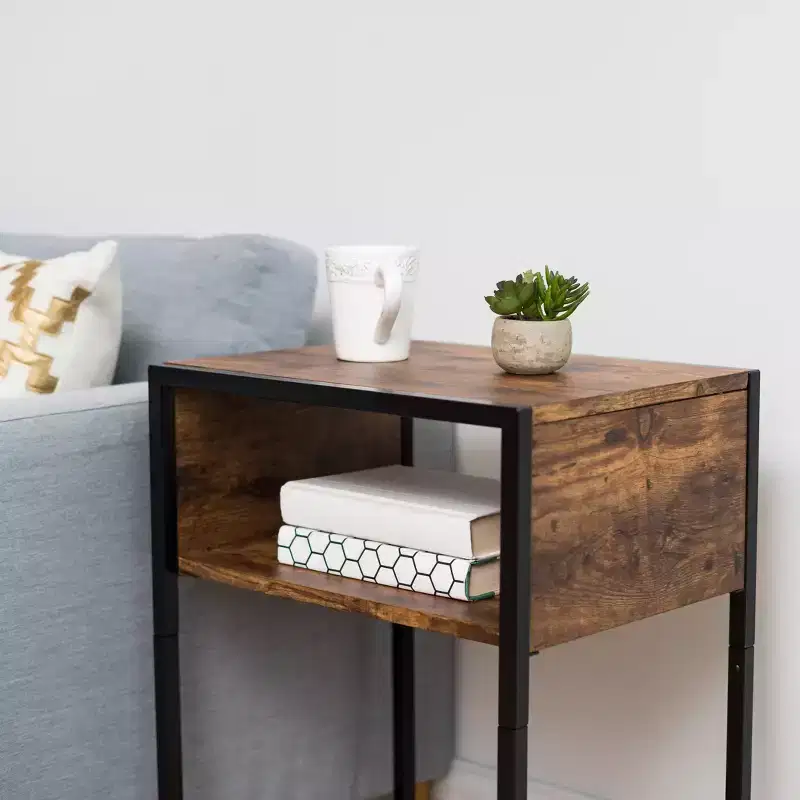 IRIS USA Wood and Metal Side Accent Table, Brown
