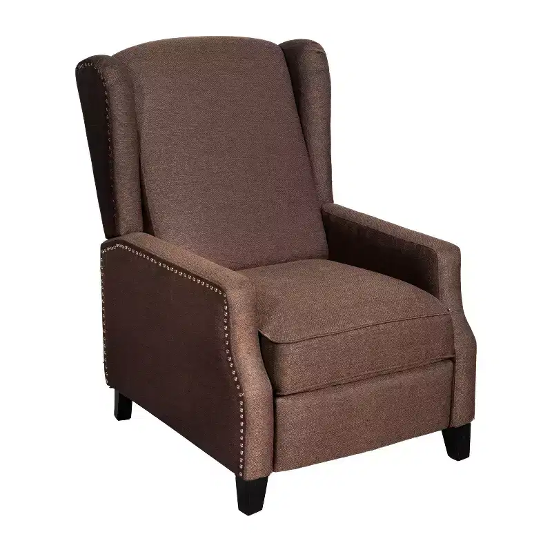 Emma and Oliver Fabric Upholstered Easy Push Back Recliner - Classic Wingback Design with Nailhead Accent Trim and Footrest