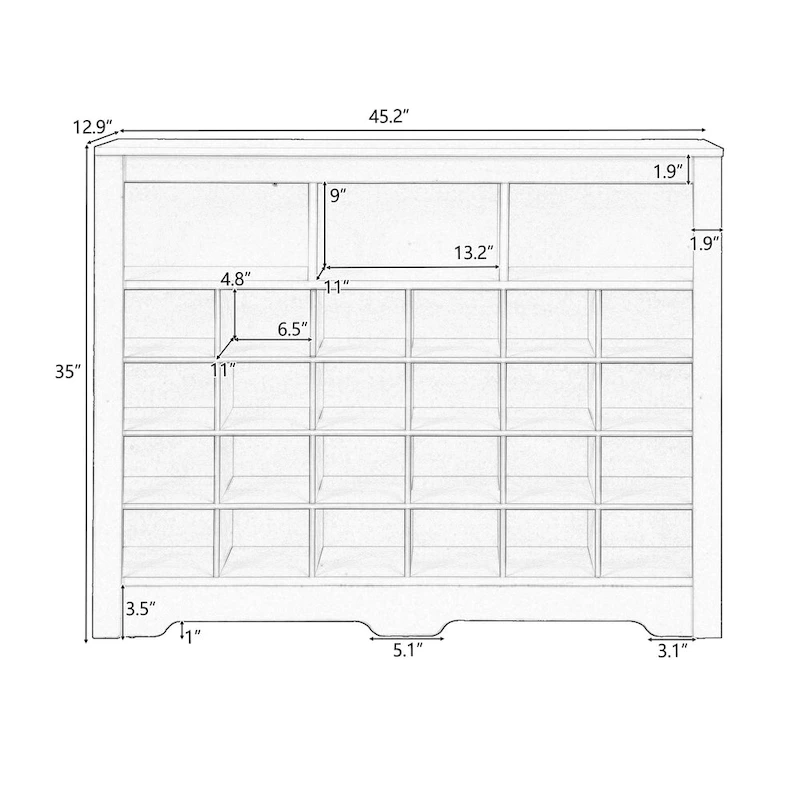 Sleek Design 24 Shoe Cubby Console, Modern Shoe Cabinet with Curved Base