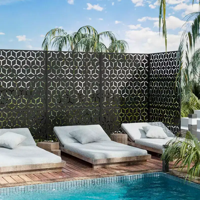 Hexagonal Diamond Black Galvanized Steel Screen 183x120x40cm