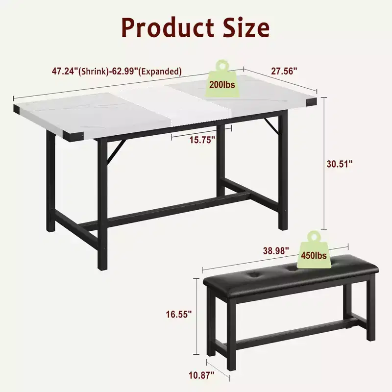 3-Piece Dining Table Set , Kitchen Table Set with 2 Benches, Dining Room Table Set for 4-6 People for Apartment, Kitchen, Living Room