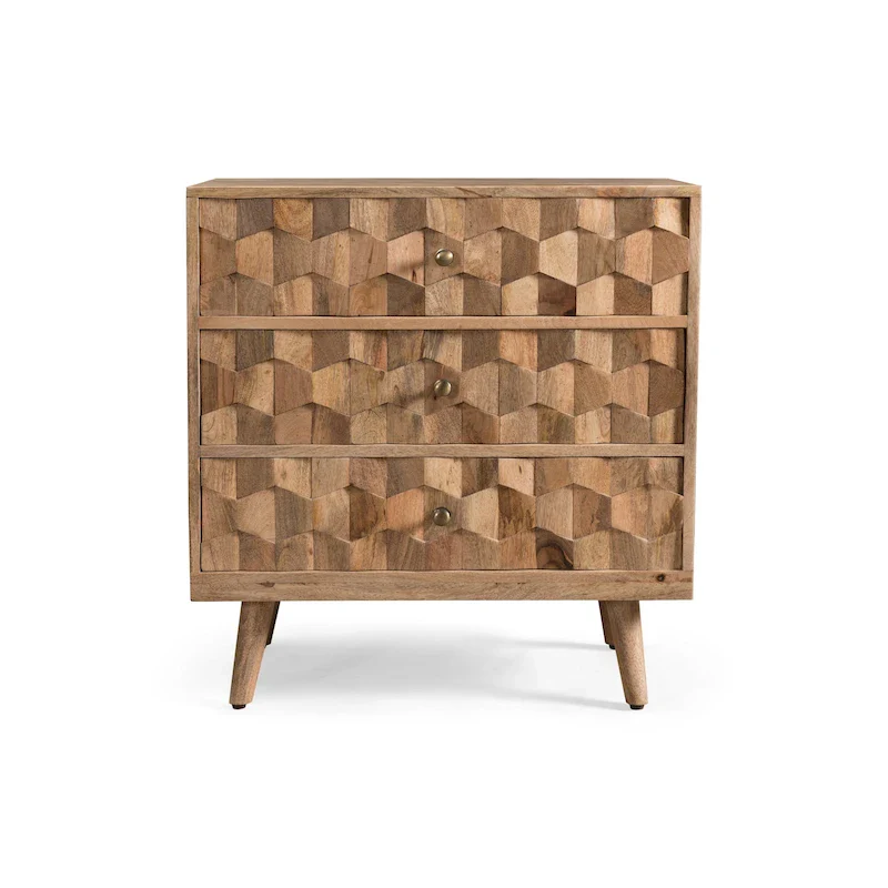 Mid-Century Modern Handcrafted Mango Wood 3 Drawer Chest