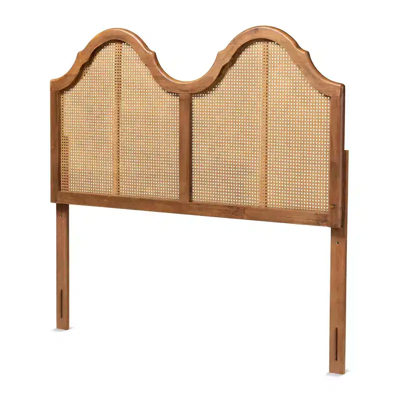Hazel Vintage Wood and Synthetic Rattan Arched Headboard Walnut - Baxton Studio
