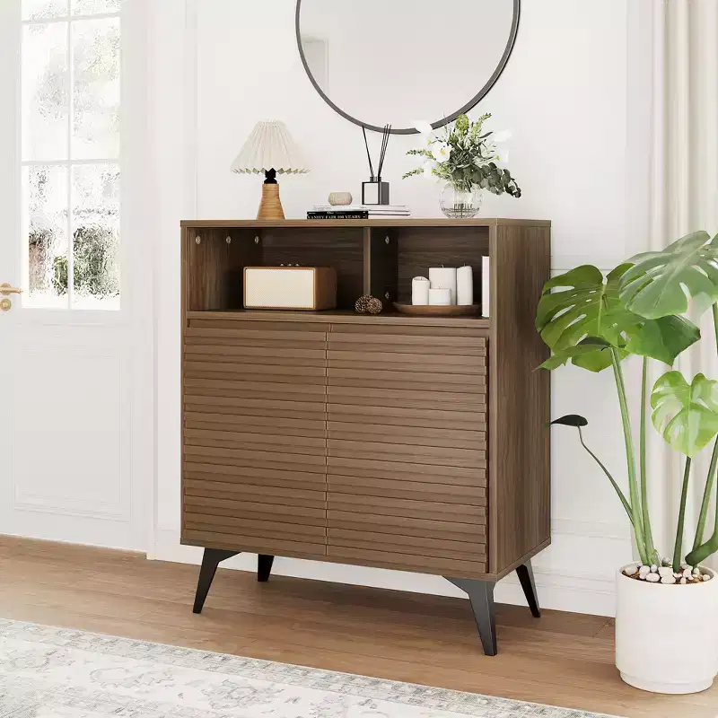 Adjustable Shelves,Kitchen, EntrywayFluted Storage Cabinet - Sideboard Buffet Cabinet with Storage,