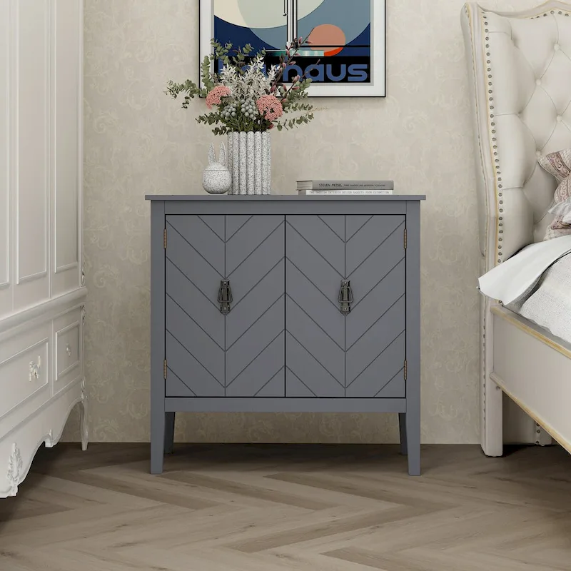 2 Door Wooden Cabinets with Adjustable Shelve, Wood Cabinet Vintage Style Sideboard for Living Room, Dining Room, Office