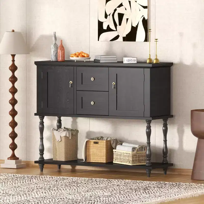 Console Table with 2 Drawers & 2 Doors, 42 Farmhouse Wood Entryway Table with Bottom Storage Shelf, Antique Storage Cabinet TV Stand
