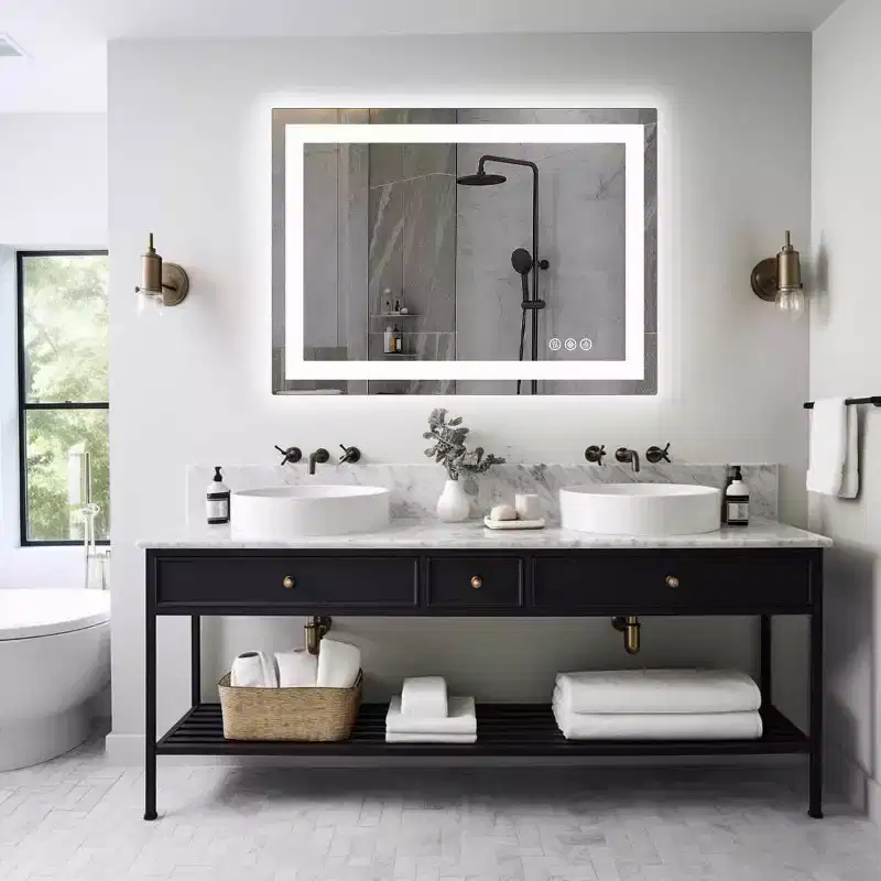 MAYEERTY Anti-fog LED Bathroom Mirror, Dual Light Source with Three Lighting Modes