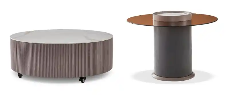 23.6 Modern Round End Table - Amber Tempered Glass and Black Wood