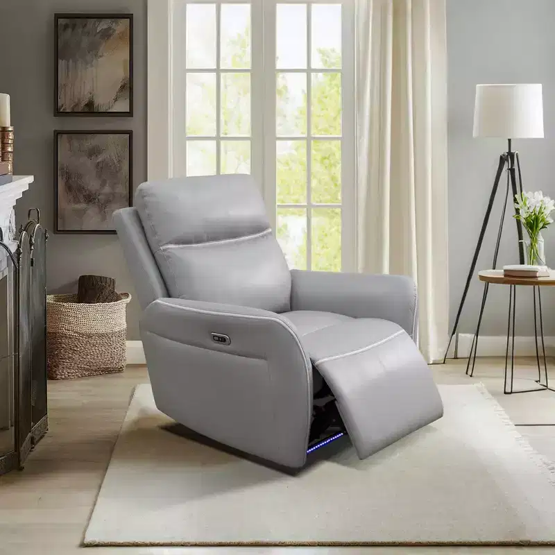 MAYEERTY Power Recliner Chair, Electric Reclining Chair with USB Charging, Adjustable Backrest for Living Room, Light Grey