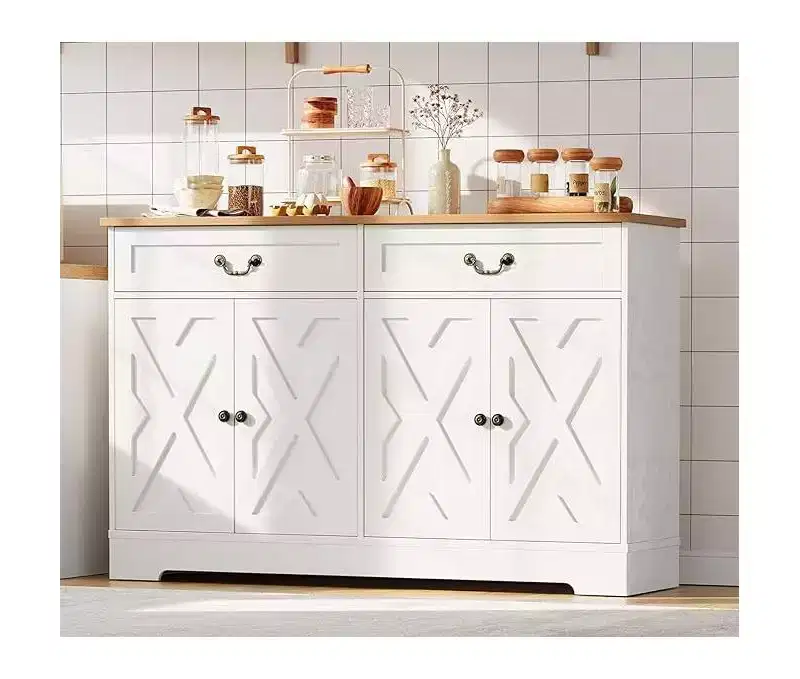 CuisinSmart 57'' Modern Farmhouse Sideboard Buffet Cabinet with 2 Drawers & Adjustable Shelves, Dining Room Coffee Bar Organizer for Living Room