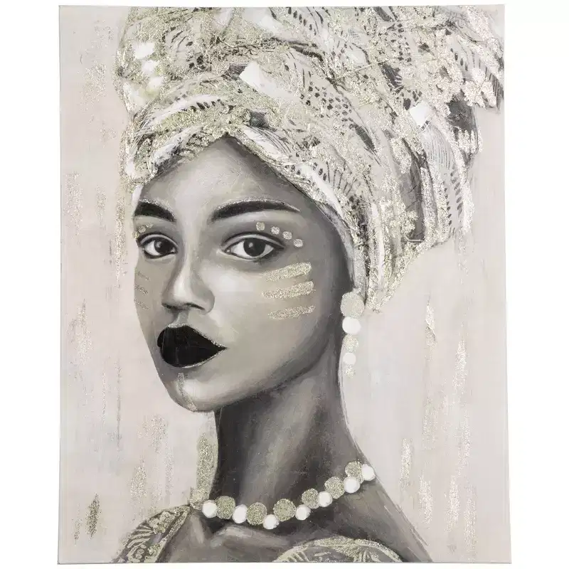Hand-Painted Canvas Wall Art for Living Room Bedroom, Painting Gold African Woman