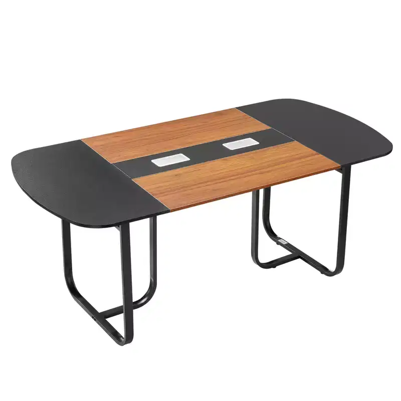 VEVOR Conference Table, 6 ft Oval Office Meeting Table for 6-8 Person, Modern Seminar Desk with Metal Legs, Large Meeting Desk, Black & Brown