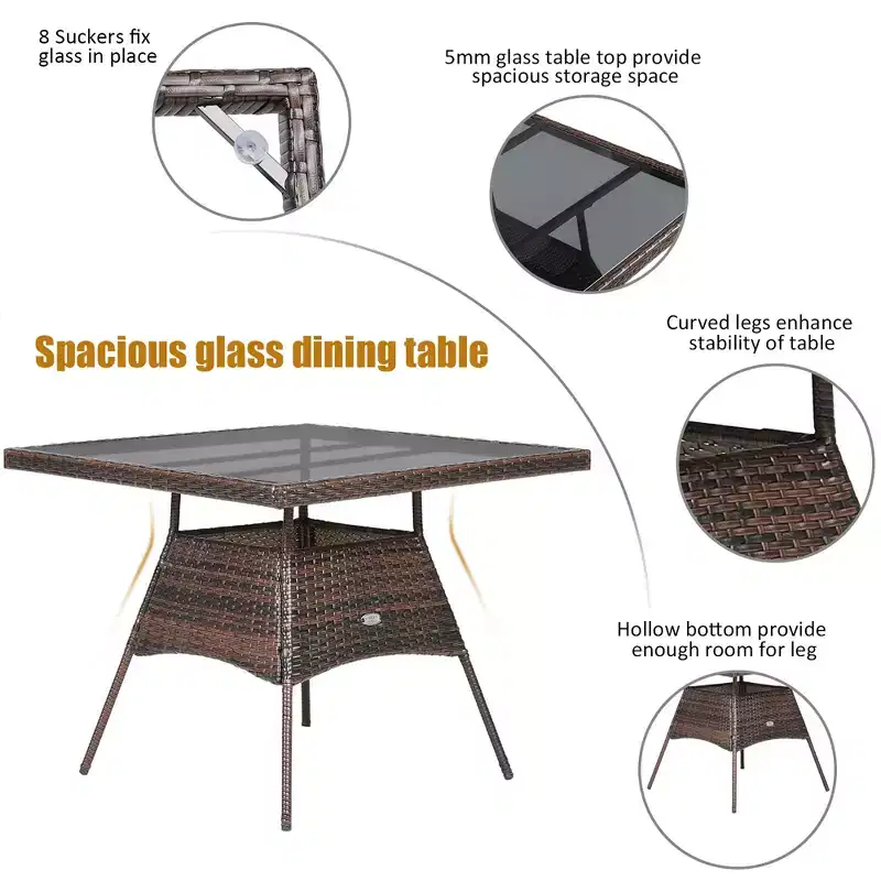 Costway 5PCS Patio Rattan Dining Furniture Set Armrest Sofa Chair Glass Table