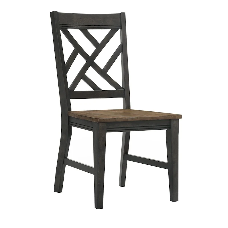 Dining Chair with Lattice Back and 4 Legs, Brushed Brown & Pecan, Set of 2