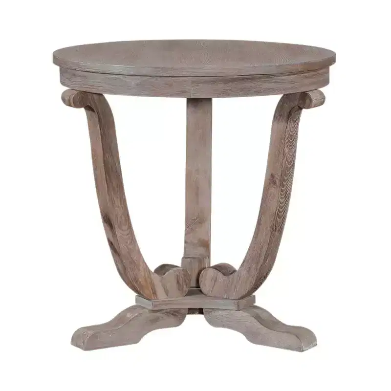 Greystone Mill Round End Table, Stone White Wash with Wire Brush Distressing