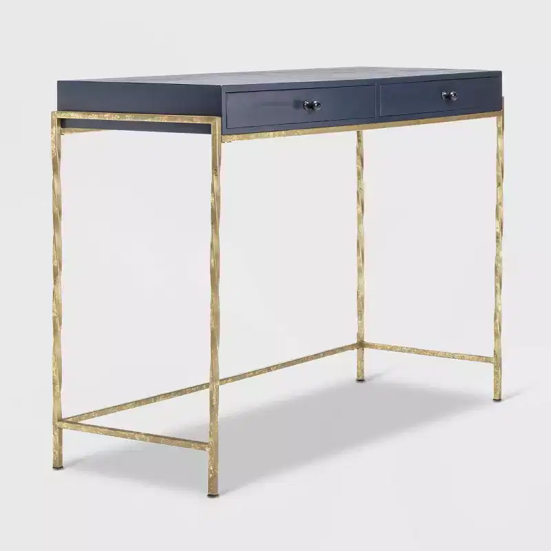 Jolie Modern Living Room Console Table Navy Blue/Gold - Adore Decor: Chic 2-Drawer Design, Glossy Finish, Metal Frame