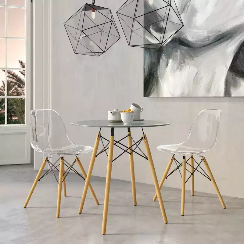 LeisureMod Cresco (Set of 2) Mid-Century Modern Acrylic Dining Chairs with Wooden Dowel Eiffel Legs  Kitchen & Dining Room Chairs