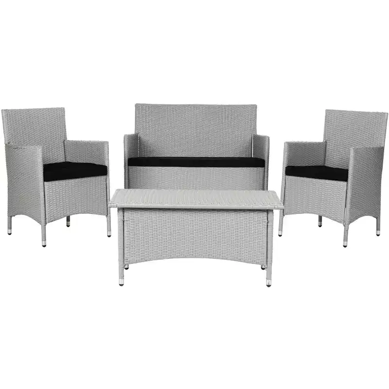 Mojavi 4 Piece Wicker Patio Seating Set W/Cushions - Indoor/Outdoor - FOX6005 - Grey/Black - Safavieh Couture