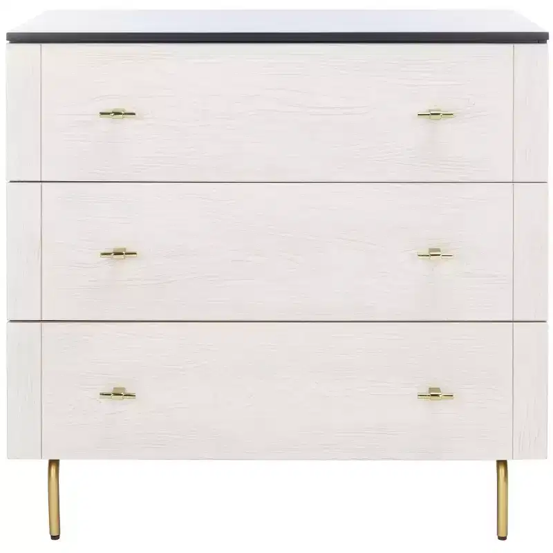 3-Drawer Dresser Walnut & Black – Mahogany & MDF, Gold Hardware, 50 lb/Drawer