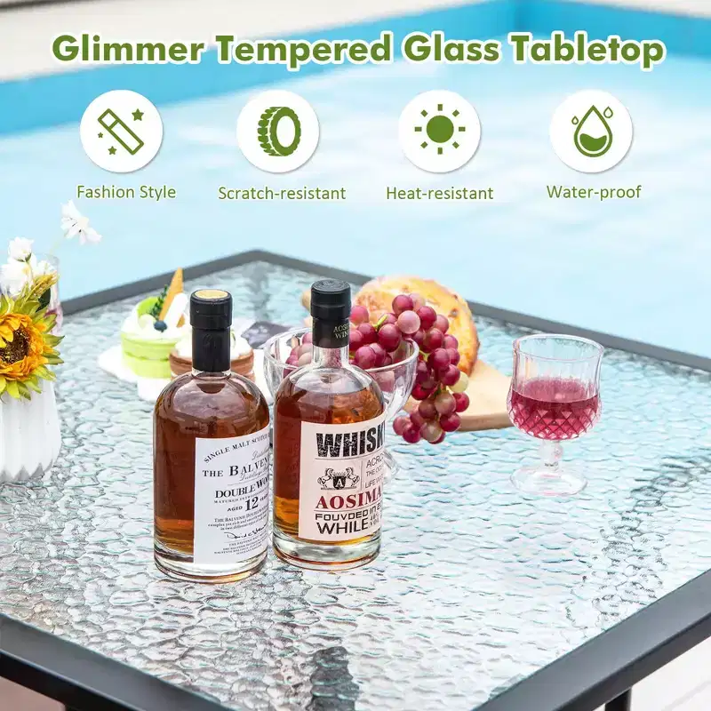 Costway 35'' Patio Dining Table Tempered Glass Top Bistro Table with 1.5'' Umbrella Hole