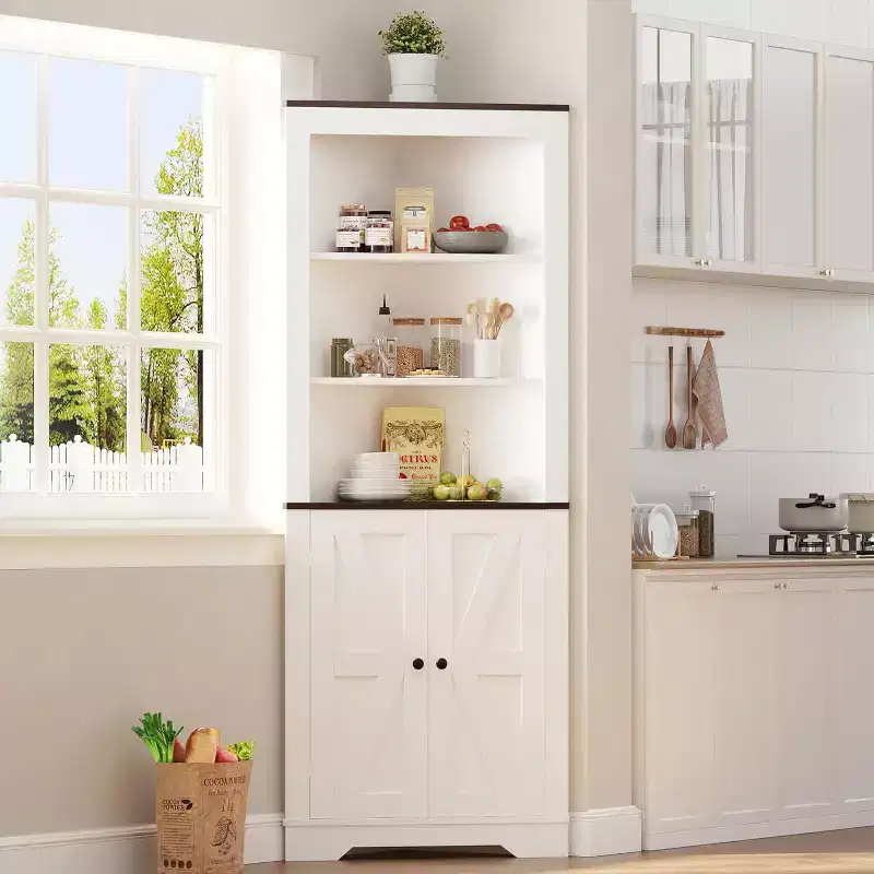 Farmhouse Corner Storage Cabinet with Door and Adjustable Shelf