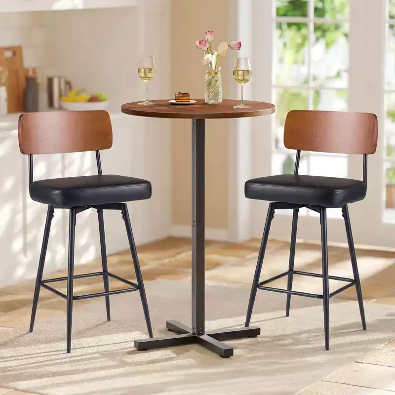 Costway 27 Padded Counter Barstools Set of 2/4 with Wooden Backrest & Metal Legs, Footrest Black/White