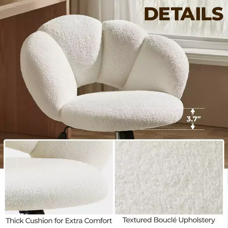 Yaheetech Boucle Upholstered Rolling Makeup Vanity Chair