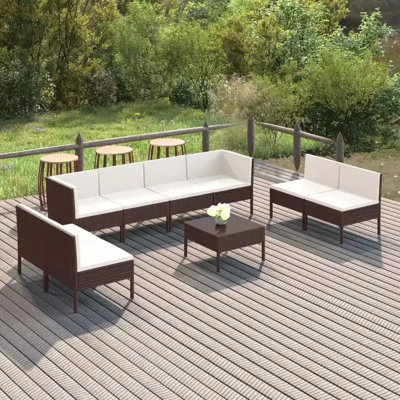 vidaXL Patio Lounge Set Outdoor Sectional Sofa Set Table Poly Rattan Brown