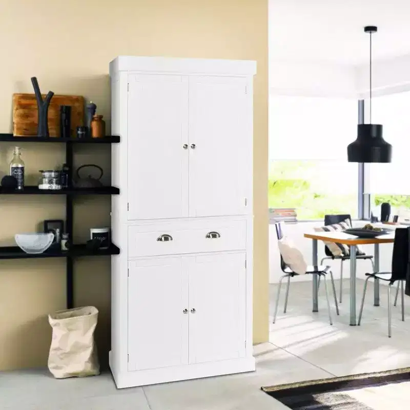 71.65'' Kitchen Pantry Cabinet with 4 Doors, Adjustable Shelves and Drawer