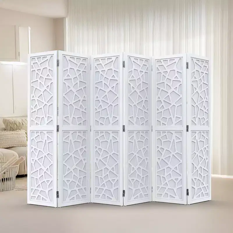 VINGLI 6 Panel Room Divider, Non-Woven Fabric Privacy Screen, Indoor Partition Wall Dividers, Freestanding Space Separator with Unique Pattern (White)