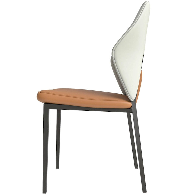 Leather Dining Chair in Black Iron Modern Upholstered Accent Kitchen Side Chair