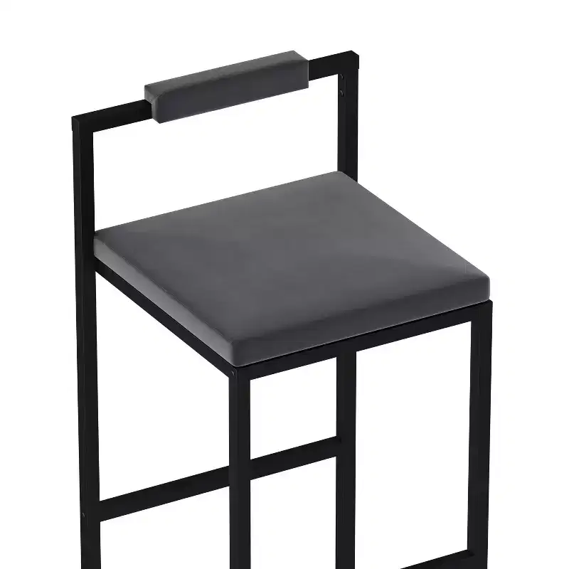 Velvet Upholstered Bar Stools Counter Height With Footrest Backrest Modern Dining Chairs Black Gray