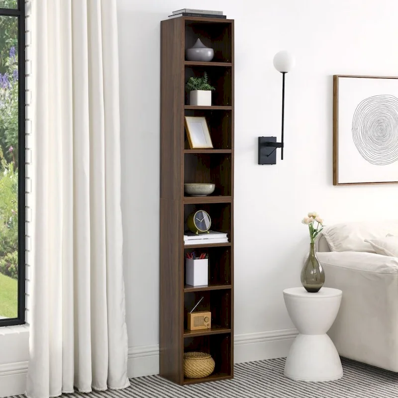 8-Tier Media Tower Rack CD DVD Slim Storage Cabinet with Adjustable Shelves