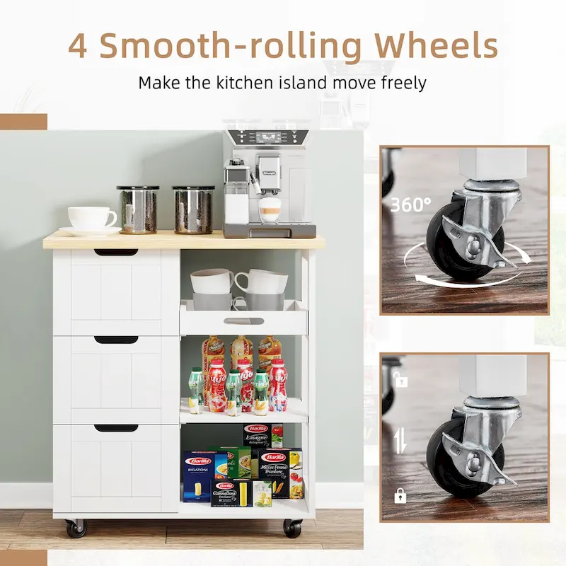 Futzca Kitchen Island Cart with 3 Open Shelves and 3 Drawers - N/A