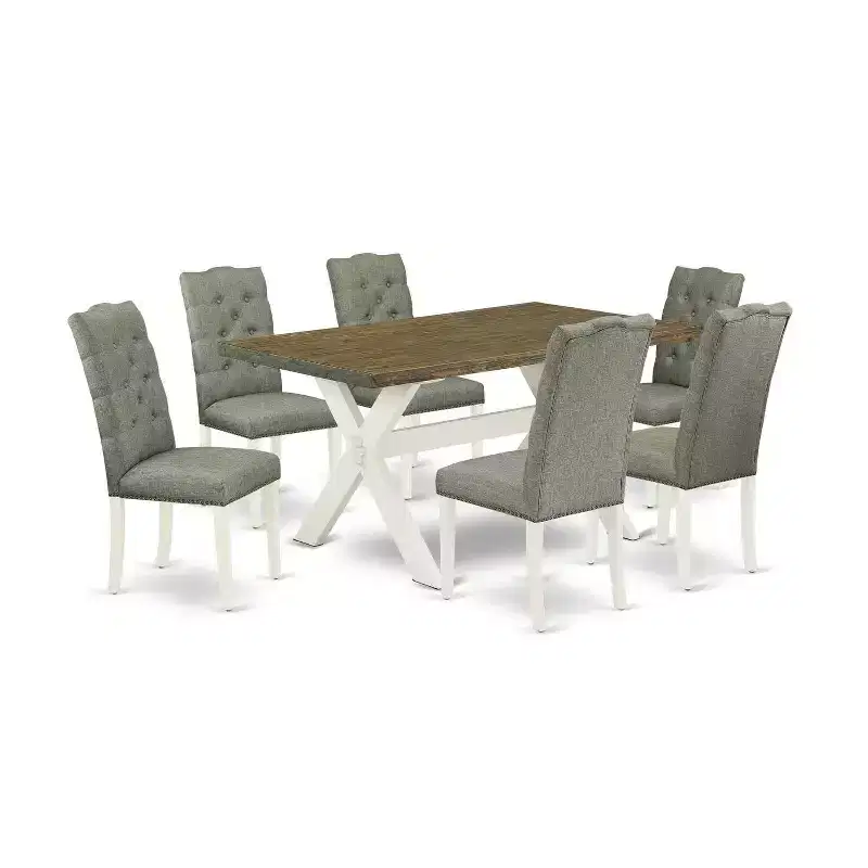 7-Piece Natural Oak Finish Solid Wood Top Dining Table with 6-Chairs with