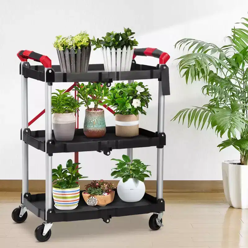 3-Tier Rolling Utility Cart - Foldable Storage with Locking Wheels for Kitchen, Office & More