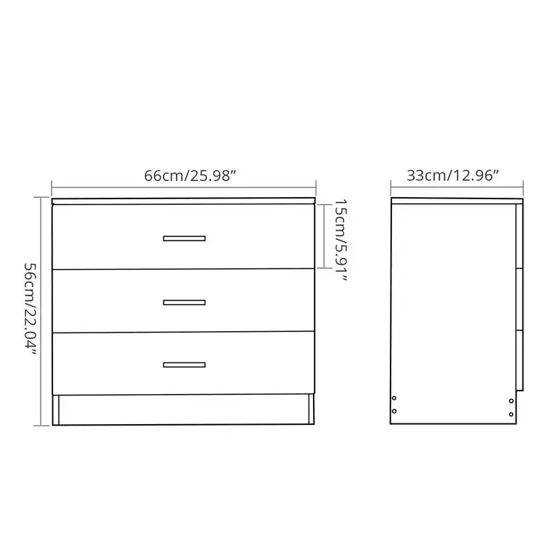 3-Drawer Black Particle Board 25.98in. W Chest of Drawer