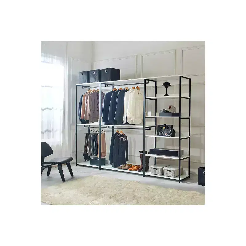 HomeStock 77.7 in.H x 111 in.W White Wood Composite Closet System for Universal Storage with Storage Bins
