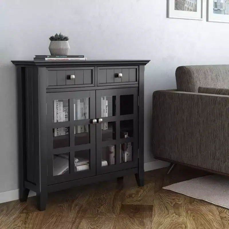 Solid Wood Entryway Storage Cabinet with 2 Doors, 2 Drawers & Adjustable Shelves