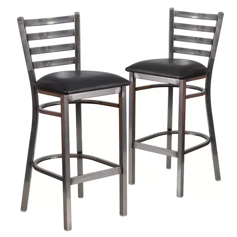 2 Pack Clear Coated Ladder Back Metal Restaurant Barstool