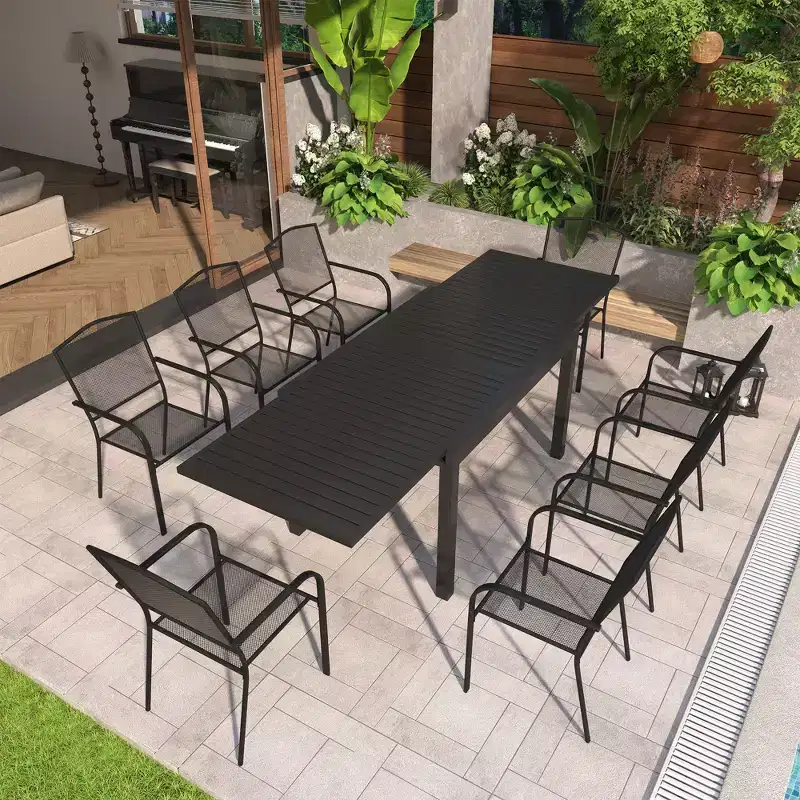 Mondawe 9-Piece Aluminum Extendable Outdoor Patio Dining Set,With Telescopic Table & Mesh Chairs Patio Set